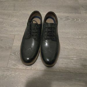 NEW CLARKS BOSTONIAN MELSHIRE WING BLACK LEATHER LACE UP WINGTIP COMFORT SHOES